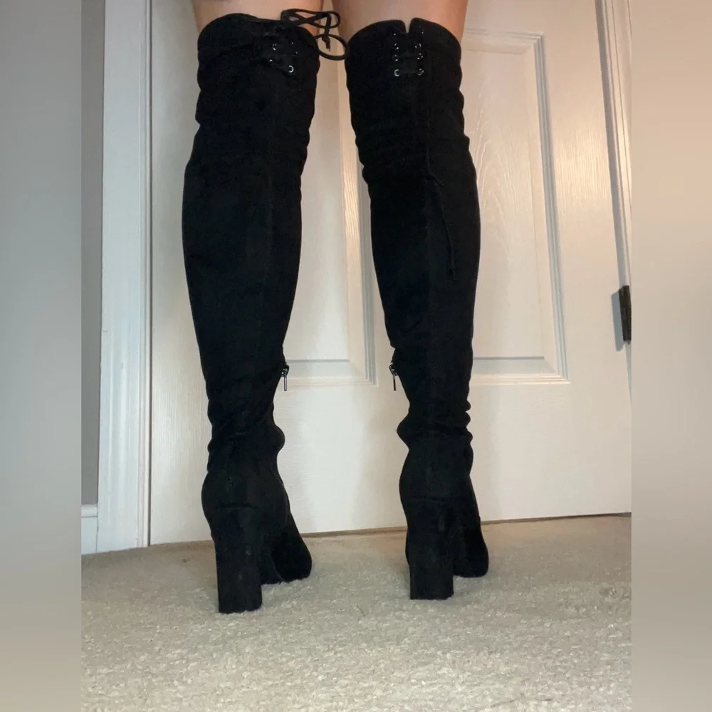Black Over-the-Knee Heeled Boots – Size 7